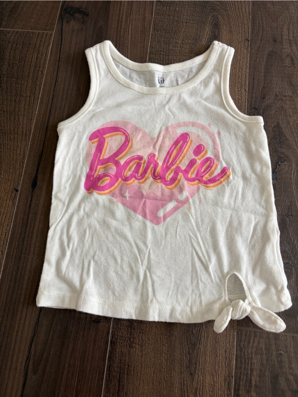 GAP White Tank Top with Pink and Orange Barbie Logo